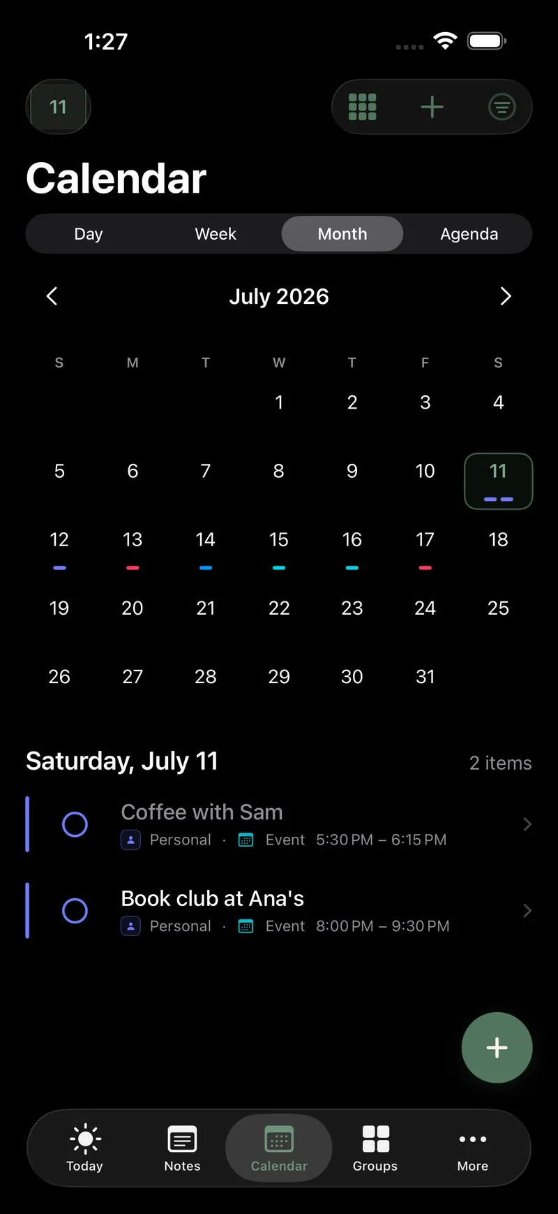 The Sova calendar bringing plans from different calendars into one view
