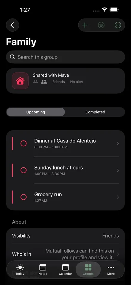A shared list in Sova, live on two phones at once